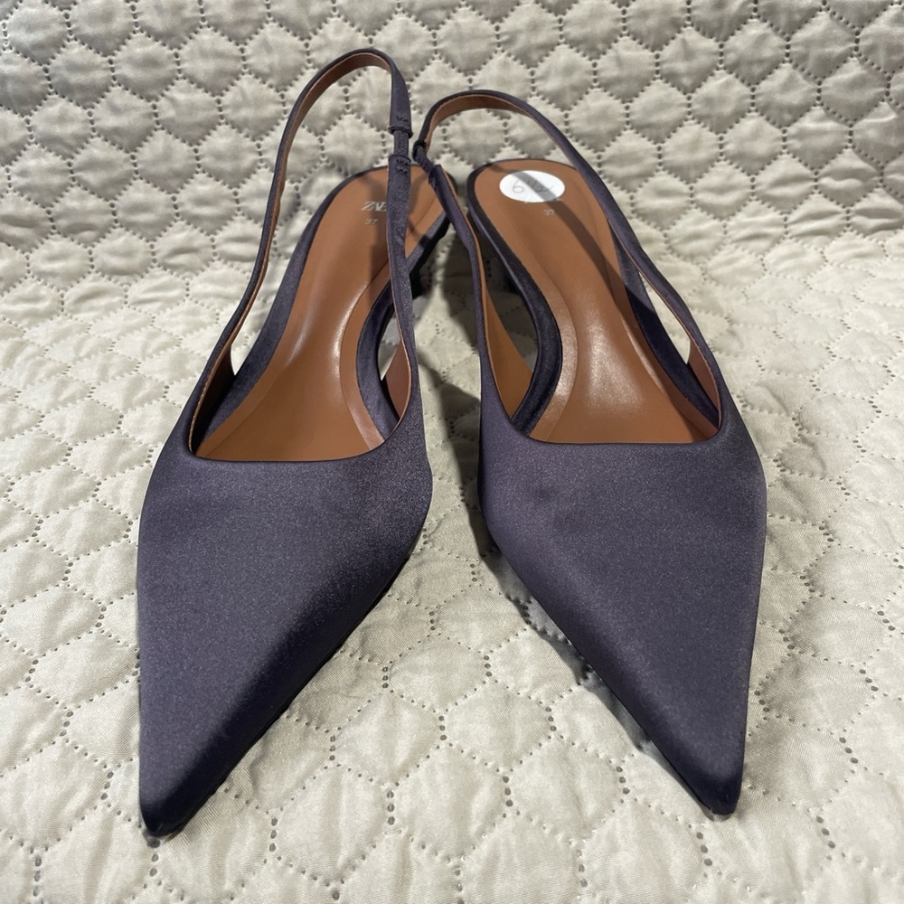 Zara Chic Black Satin Slingback Heels